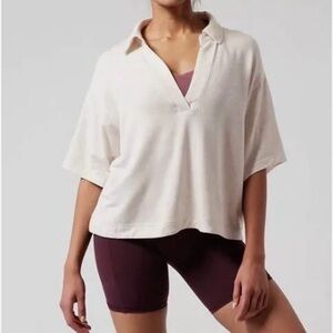 Athleta Westwood Crop Women’s Light Beige Small Collared Top